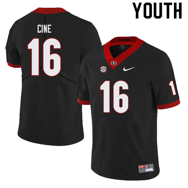 Georgia Bulldogs Youth Lewis Cine #16 Black Stitched College UGA Football Jersey 23EF018EA